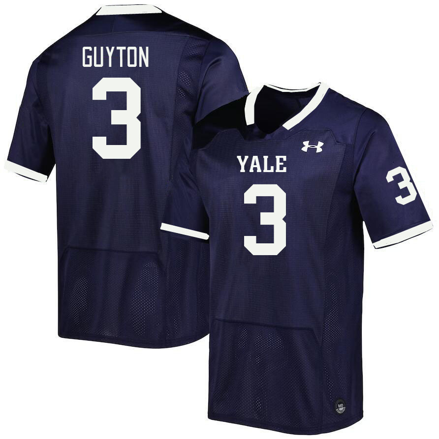 Men-Youth #3 Sean Guyton Yale Bulldogs 2023 College Football Jerseys Stitched Sale-Blue